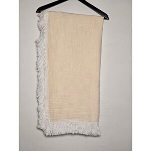 Brixton Phoenix Unisex Throw Blanket 49" x 49" Cream Cotton Fringe Textured Boho